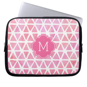 Protection Pour Ordinateur Portable Aquarelle rose monogramme Motif géométrique
