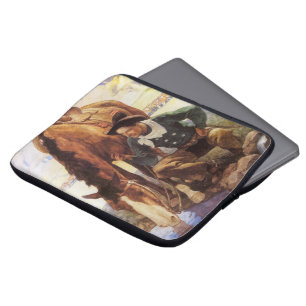 Protection Pour Ordinateur Portable Art vintage, cowboy arrosant son cheval par OR