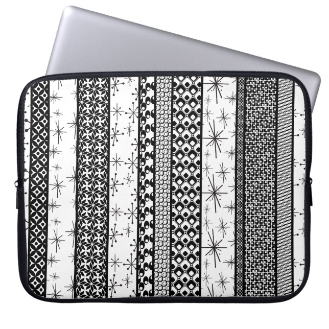 Protection Pour Ordinateur Portable Bandes de Motifs rétro noir et blanc 1 (Devant)