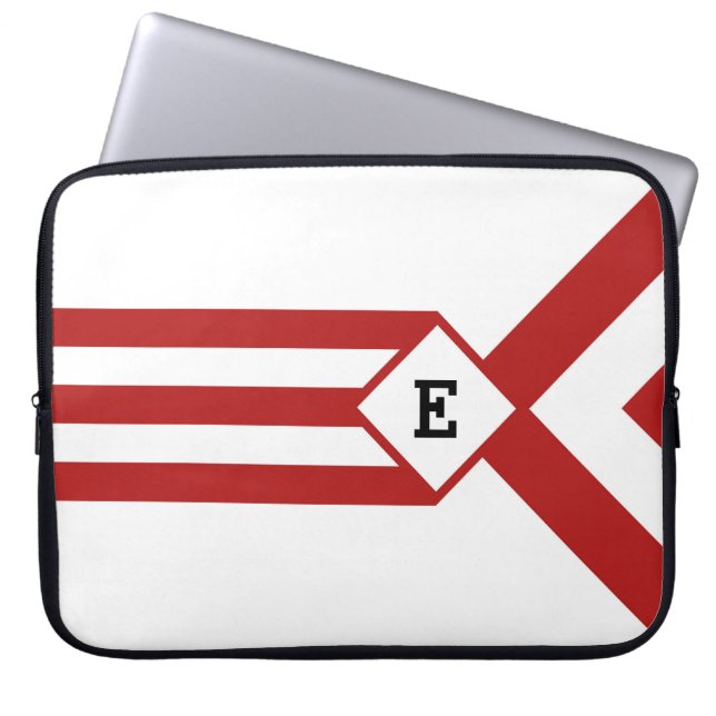 Protection Pour Ordinateur Portable Bandes rouges et Chevrons avec Monogramme sur blan (Devant)