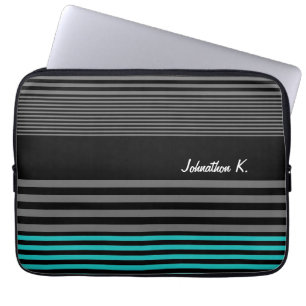 Protection Pour Ordinateur Portable Bandes Turquoises Preppy et fraîches avec nom