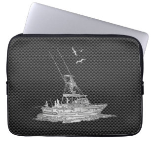 Protection Pour Ordinateur Portable Bateau de pêche Chrome sur Décor de fibre de carbo