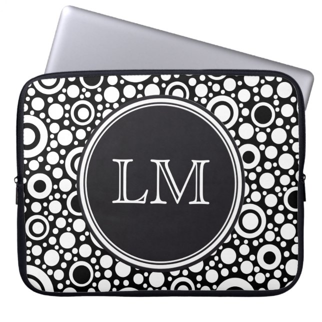 Protection Pour Ordinateur Portable Black Dots & Circles Grid + your backgr. & (Devant)