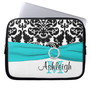 Protection Pour Ordinateur Portable Blanc noir d'Aqua avec la douille d'ordinateur