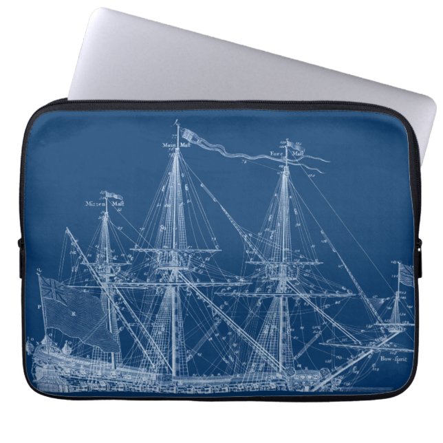 Protection Pour Ordinateur Portable Bleu grand voilier Blueprint Sleeve (Devant)