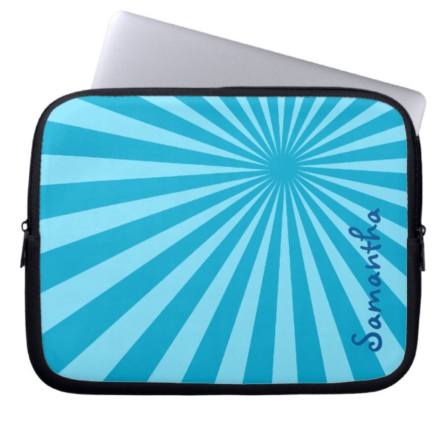 Protection Pour Ordinateur Portable Blue Sunburst "Ajouter votre nom" (Devant)