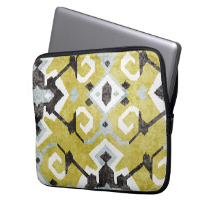 Protection Pour Ordinateur Portable Boho chic noir et jaune ikat motif tribal