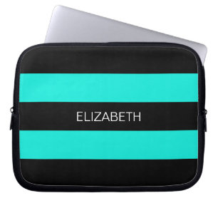 Protection Pour Ordinateur Portable Bright Aqua Black Horiz Preppy Strig #3 Monogramme