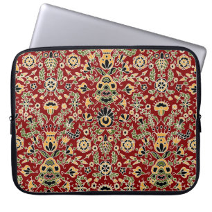 Protection Pour Ordinateur Portable Broderie folle Jaune, Vert, Noir sur Rouge profond