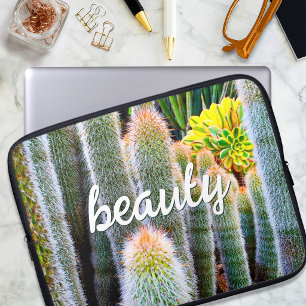 Protection Pour Ordinateur Portable Cactus verts flous Succulent Photo Beauté Script