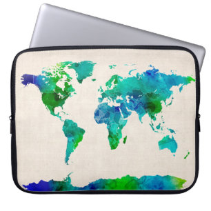 Protection Pour Ordinateur Portable Carte d'aquarelle de la carte du monde
