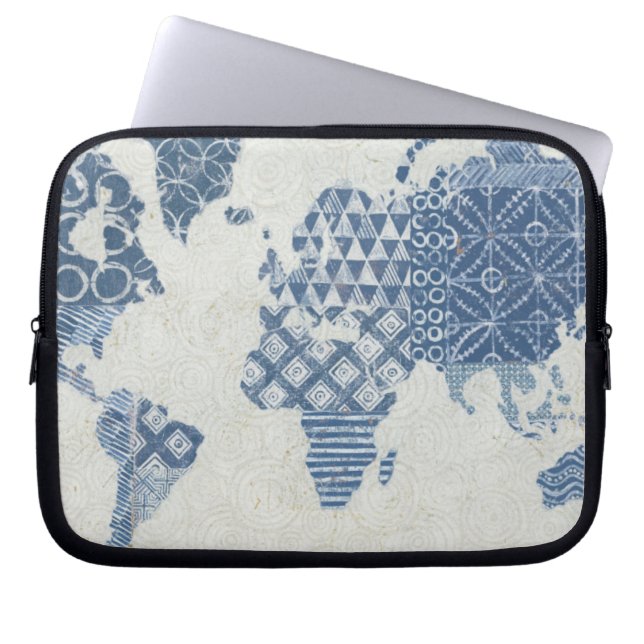 Protection Pour Ordinateur Portable Carte de batik de bleu d'indigo du monde (Devant)