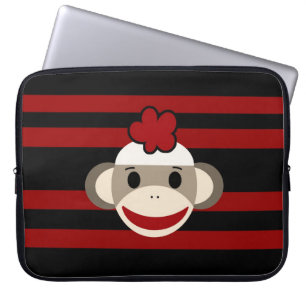 Protection Pour Ordinateur Portable Casquette de fleurs de singe rouge et noir rayé