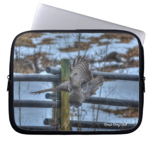 Protection Pour Ordinateur Portable Chasse Grosse Chouette Grise Raptor Hiver Faune