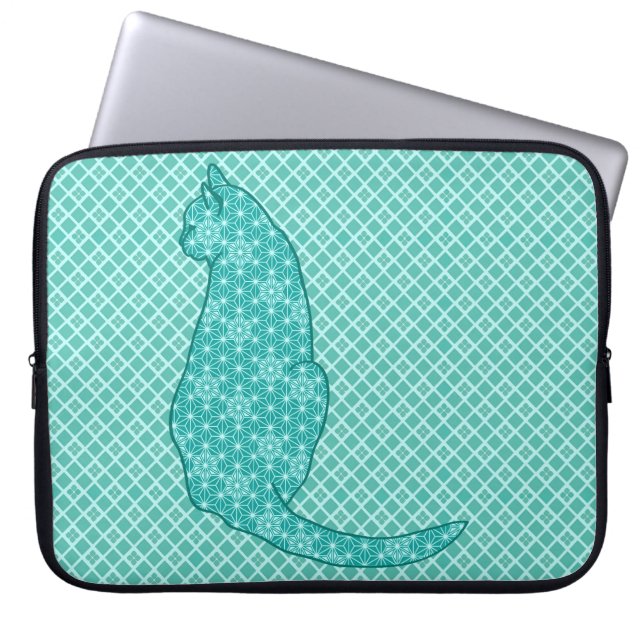 Protection Pour Ordinateur Portable Chat japonais - Kimono turquoise (Devant)