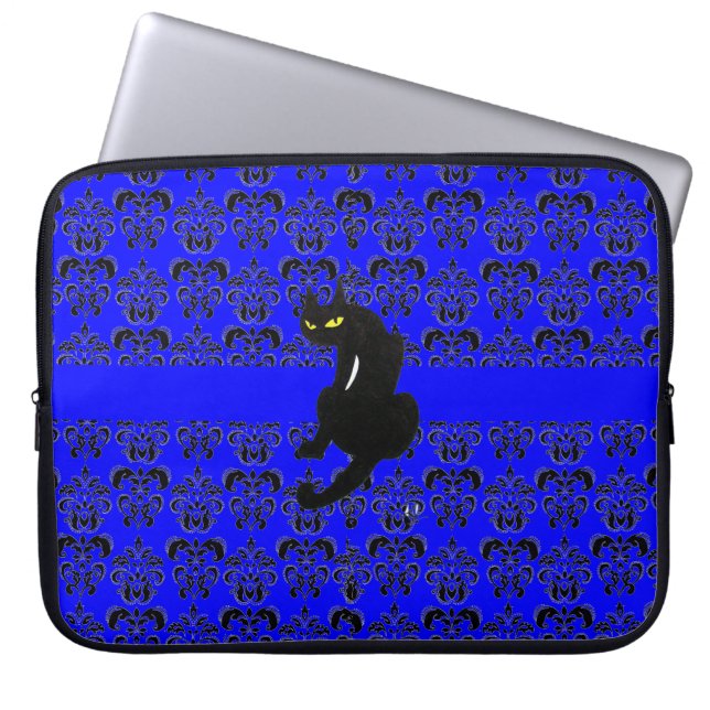 Protection Pour Ordinateur Portable CHAT NOIR DAMASK bleu noir (Devant)