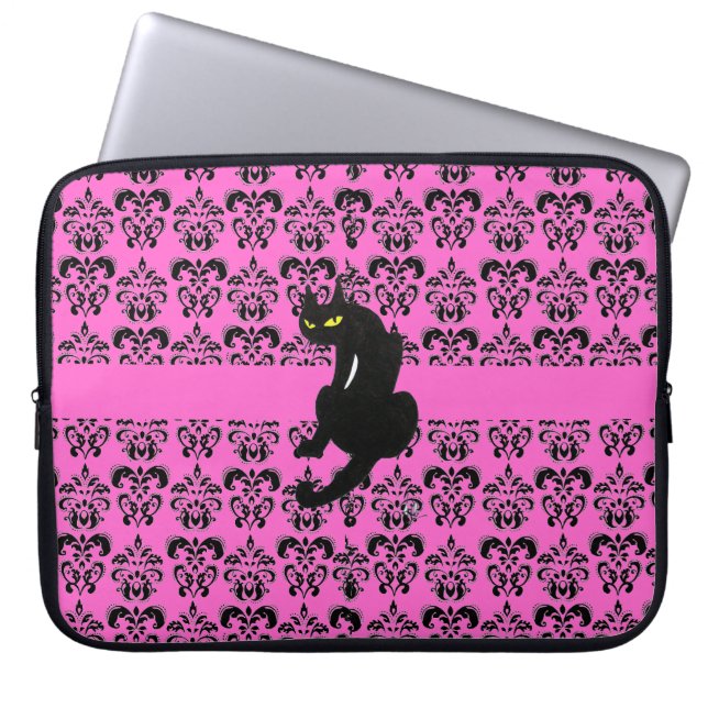 Protection Pour Ordinateur Portable CHAT NOIR DAMASK violet noir (Devant)