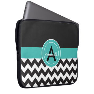 Protection Pour Ordinateur Portable Chevron turquoise noir