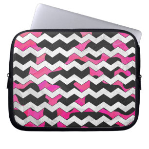 Protection Pour Ordinateur Portable Chevron Vache rose et noir
