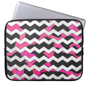 Protection Pour Ordinateur Portable Chevron Vache rose et noir