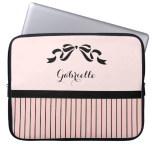 Protection Pour Ordinateur Portable Chic Parisien Pinstripes noir Bow and Name