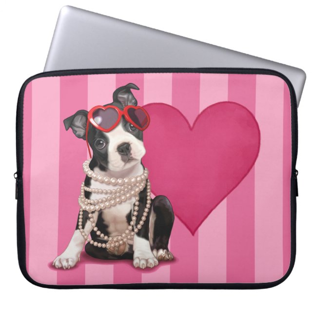 Protection Pour Ordinateur Portable Chiot de Boston Terrier (Devant)