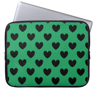 Protection Pour Ordinateur Portable Coeurs de polka noir sur Kelly green