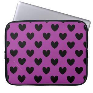 Protection Pour Ordinateur Portable Coeurs de polka noir sur violet