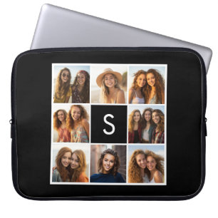 Protection Pour Ordinateur Portable Collage de photos en noir et blanc Monogramme pers