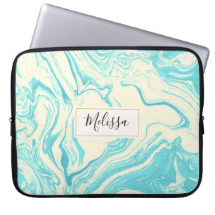 Protection Pour Ordinateur Portable Cool marbre design en Turquoise et Crème sur mesur