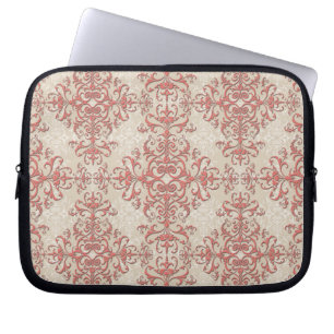 Protection Pour Ordinateur Portable Corail élégant et motif damassé blanc antique