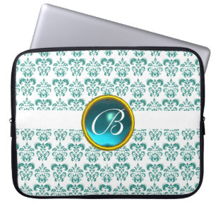 Protection Pour Ordinateur Portable DAMASK GEM STONE MONOGRAMME blanc bleu