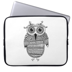 Protection Pour Ordinateur Portable Dessin ethnique d'encre de hibou