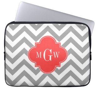 Protection Pour Ordinateur Portable Dk Gray Lg Chevron Coral Red Quatrefoil 3 monogram