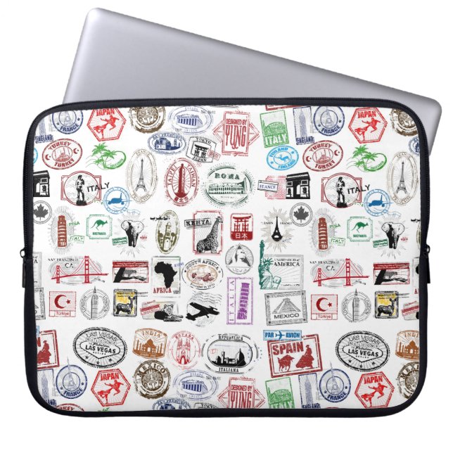 Protection Pour Ordinateur Portable Douille de cas de motif de timbres de voyage (Devant)