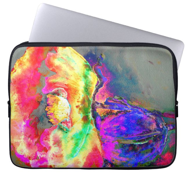 Protection Pour Ordinateur Portable Élégant pavot à fleurs rose jaune abstrait (Devant)