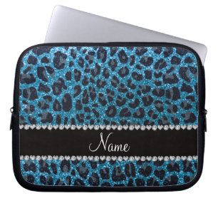 Protection Pour Ordinateur Portable Empreinte de léopard de parties scintillant bleu c
