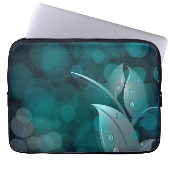 Protection Pour Ordinateur Portable Feuilles turquoise Bokeh (Devant)