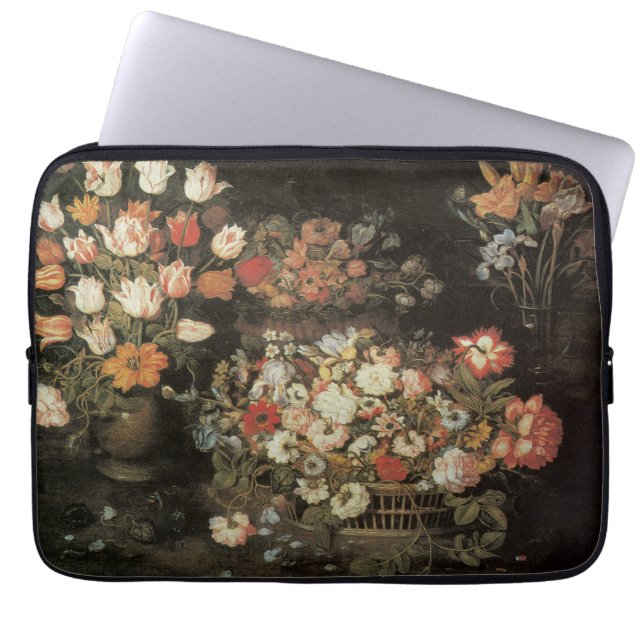 Protection Pour Ordinateur Portable Fleurs de la vie morte, Vintage Floral Baroque (Devant)