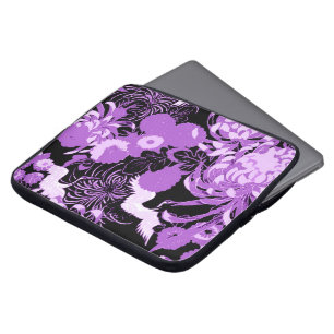 Protection Pour Ordinateur Portable Fleurs et oiseaux noirs et violets vintages
