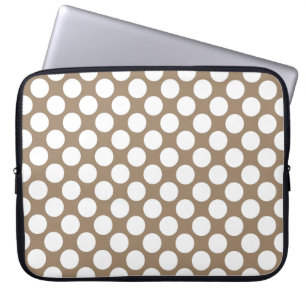 Protection Pour Ordinateur Portable Grands points rétro - blanc et taupe