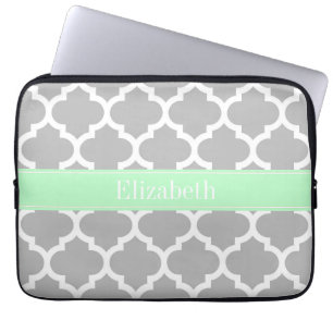 Protection Pour Ordinateur Portable Gray White Moroccan #5 Mint Name Monogram