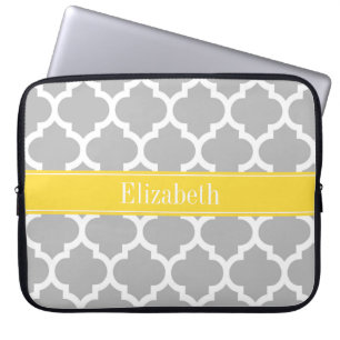 Protection Pour Ordinateur Portable Gray White Moroccan #5 Pineapple Name Monogram