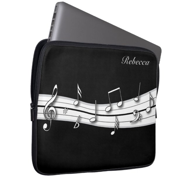 Protection Pour Ordinateur Portable Grey black and white musical notes score (Devant droit)