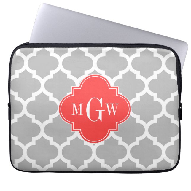 Protection Pour Ordinateur Portable Grey Whal Marocain #5 Coral Rouge 3 Monogramme ini (Devant)