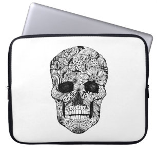 Protection Pour Ordinateur Portable Griffonnage floral de crâne