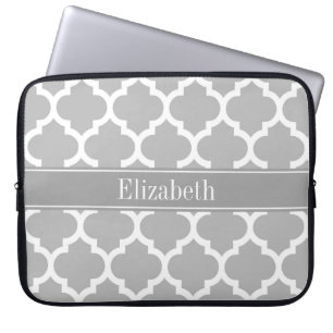 Protection Pour Ordinateur Portable Gris Blanc Marocain #5 gris foncé Nom Monogramme