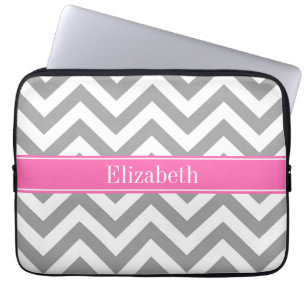 Protection Pour Ordinateur Portable Gris foncé Lg Chevron Rose chaud #2 Nom Monogramme