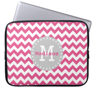 Protection Pour Ordinateur Portable Gris rose blanc Chevron Zigzag Monogramme