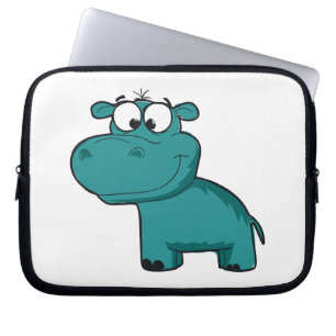 Protection Pour Ordinateur Portable Hippopotame heureux bleu